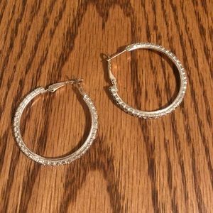 Silver hoop earrings with crystals